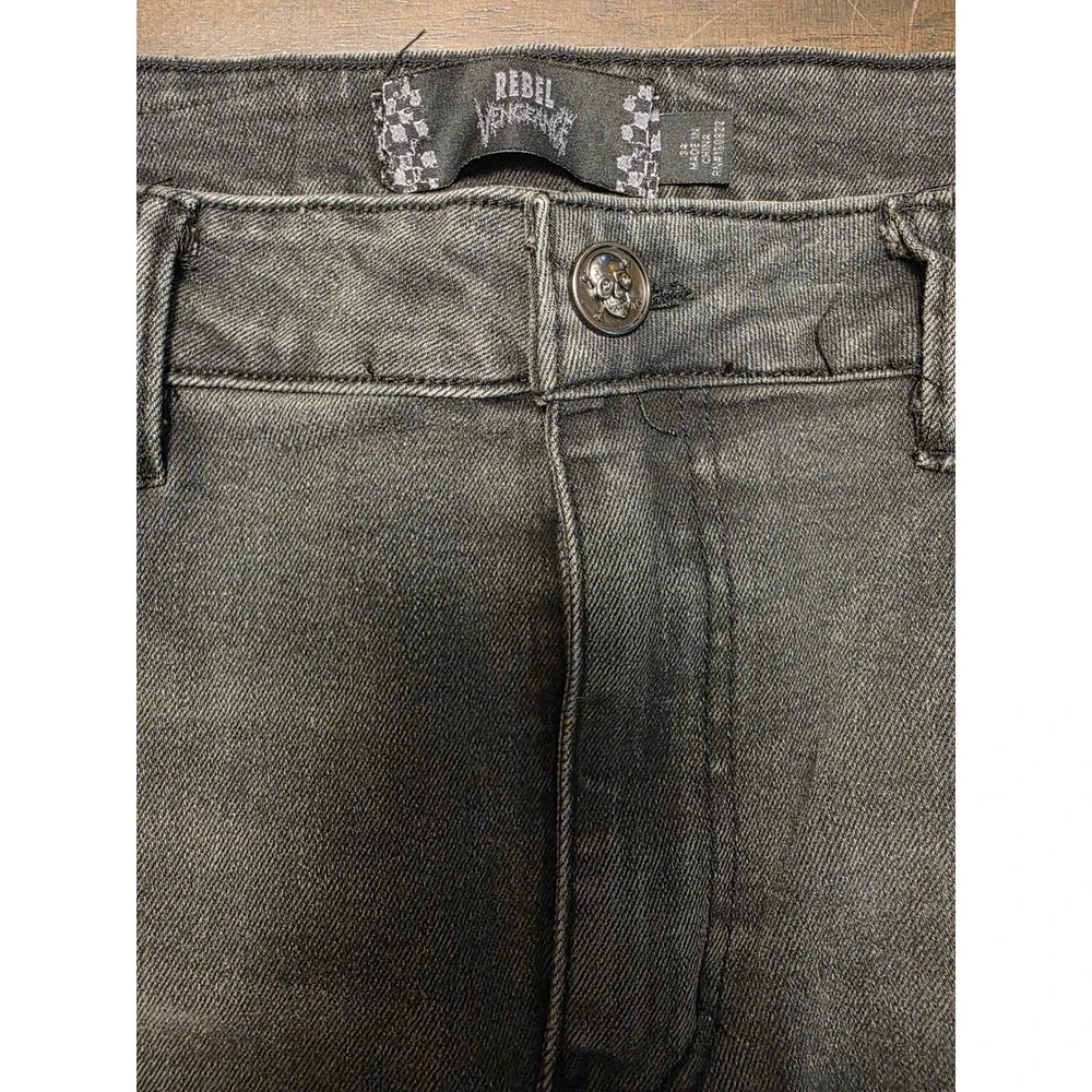 Rebel Vengeance Mens Faded Black Paisley Bandana Patchwork Skull Denim Jeans 34